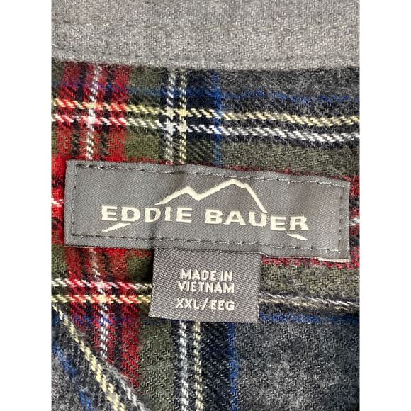 Eddie Bauer Men's Sz XXL Flannel Shirt Red/Grey Plaid Cotton Button Down Pocket - Picture 8 of 12